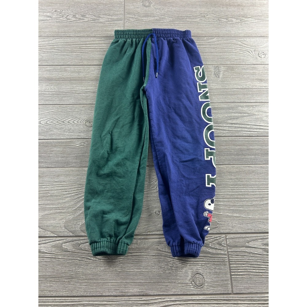 Kids Peanuts Snoopy Sweat Pants Size 5 Color Block Green Navy Blue Joggers